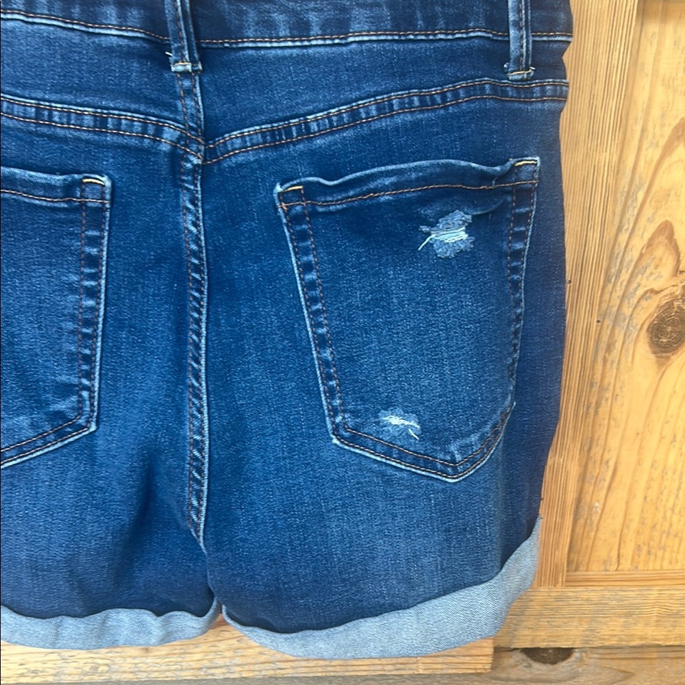 Wax Jeans Blue Distressed Jean Shorts with Cuffed Hem - Picture 9 of 9